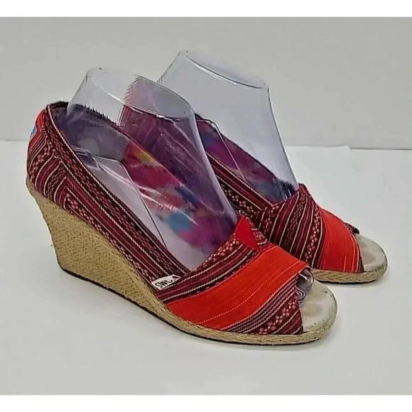 Toms Calypso Espadrilles Canvas Wedge Heels Women's Size 8 Open Toed - Picture 1 of 10